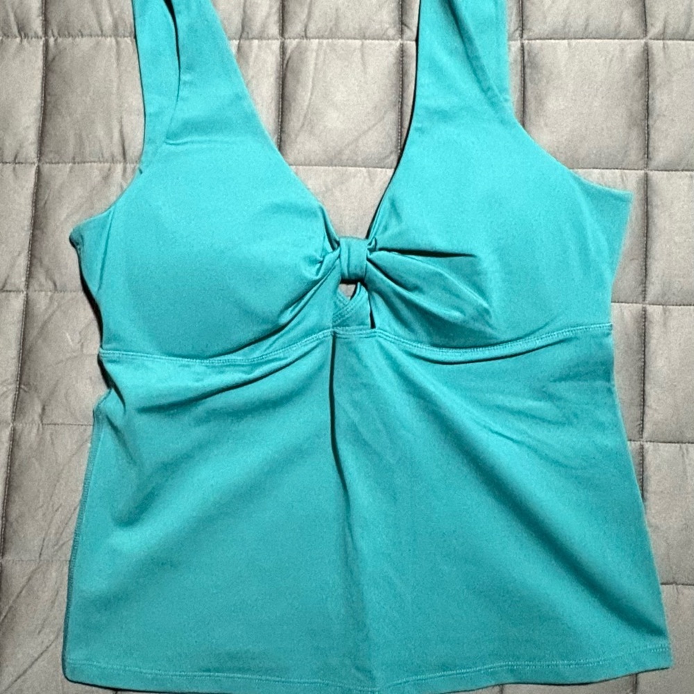 girlfriend collective teal knot-front tank